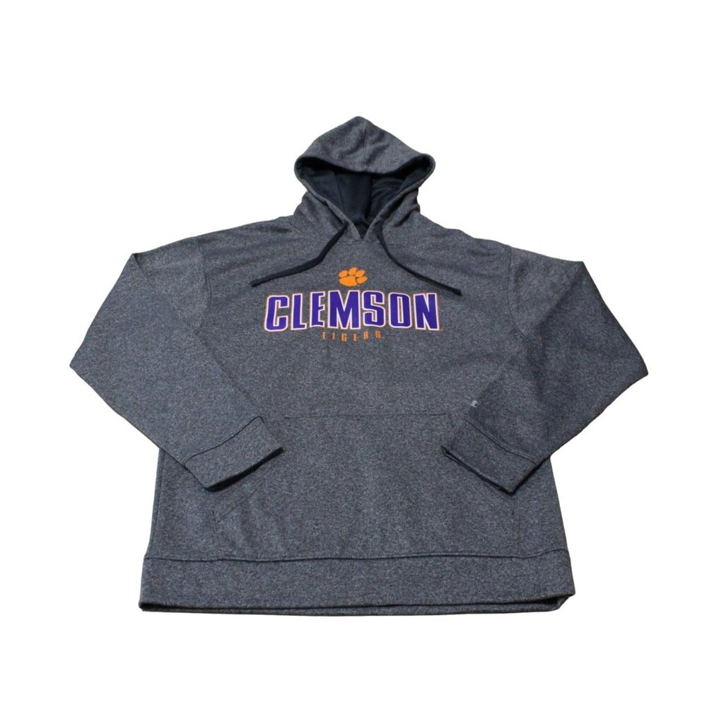 CLEMSON TIGERS FOOTBALL HOODED CHAMPION SWEATER LARGE UNISEX FRONT POCKETS